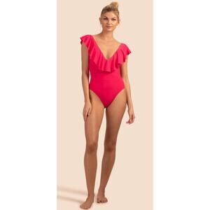 $154 TRINA TURK Monaco Ruffle Plunge OnePiece Swimsuit Sz 10